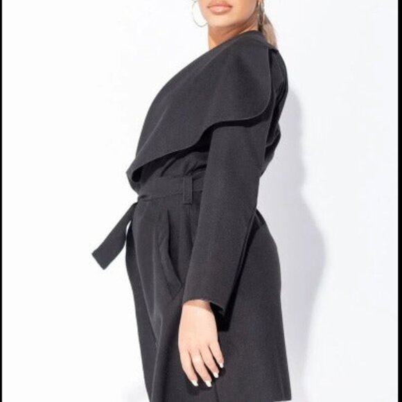MID LENGTH OVERSIZED BELTED WATERFALL COAT - Picture 4 of 5